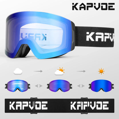 Kapvoe Photochromic Ski Goggles Magnetic Anti-Fog Lenses UV400 Protection Men Women Ski Goggles Winter Sports Eyewear