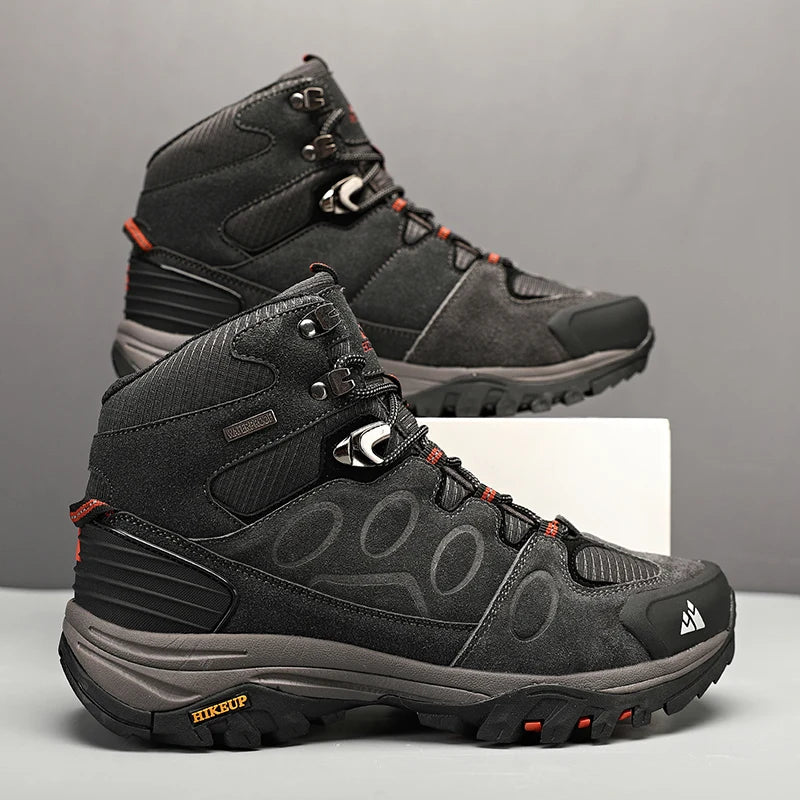 HIKEUP High-Top Men Hiking Boot Winter Outdoor Shoes Lace-Up Non-slip Sports Casual Trekking Boots Man Suede Warm Shoes