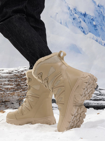 Men Winter Outdoor Velvet Warm Snow Boots Walking Shoes Waterproof Ski Shoes High-Top Large Size Cotton Boots Thick Cotton Shoes