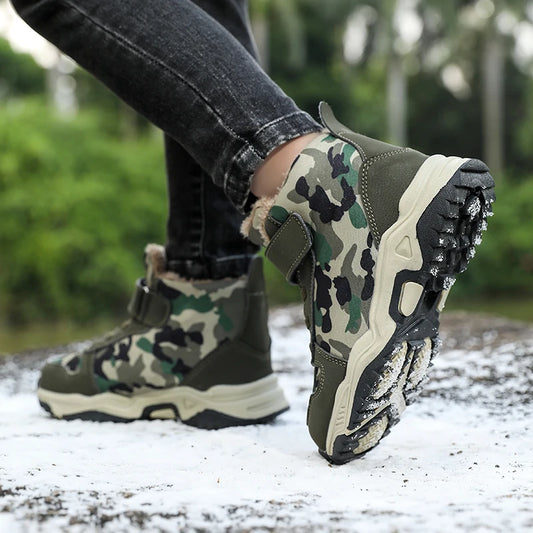 Children Snow Boots Winter Warm Boots Kids Shoes Girls And Boys Camouflage Shoes Non-Slip Rubber Sole Outdoor Hiking Boots