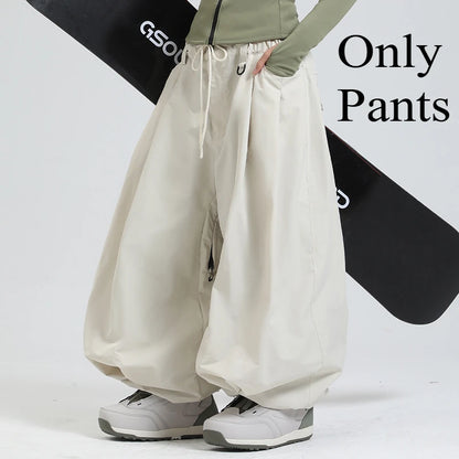 GSOU SNOW Plus Size Winter Ski Trousers Super Baggy Men Snowboard Clothes Women Snow Pants Outdoor Sports Winterproof Breathable