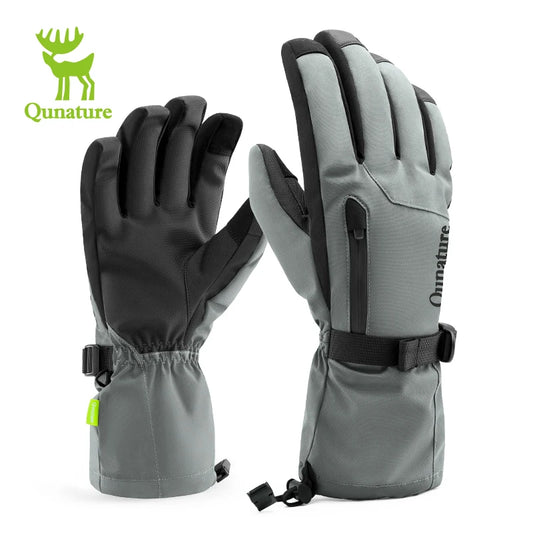 Qunature Ski Gloves Touchscreen Waterproof Keep Warm Ski Gloves Extended Wrist Palm anti-slip PU Snowboard Gloves Windproof