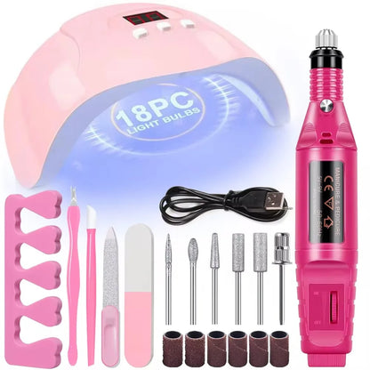 LINMANDA Manicure Set USB Electric Nail Drill Polish File Kit With LED Lamp Handheld Pen Sander Polishing Block Manicure Tools