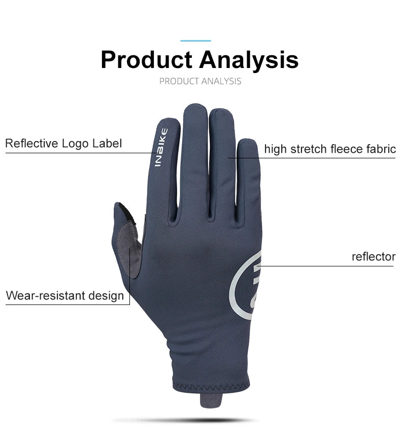 INBIKE 2024 Cycling Gloves Gel Padded for Men Autumn Winter Fleece Road Bike Gloves MTB Full Finger Touchscreen Bike Accessories