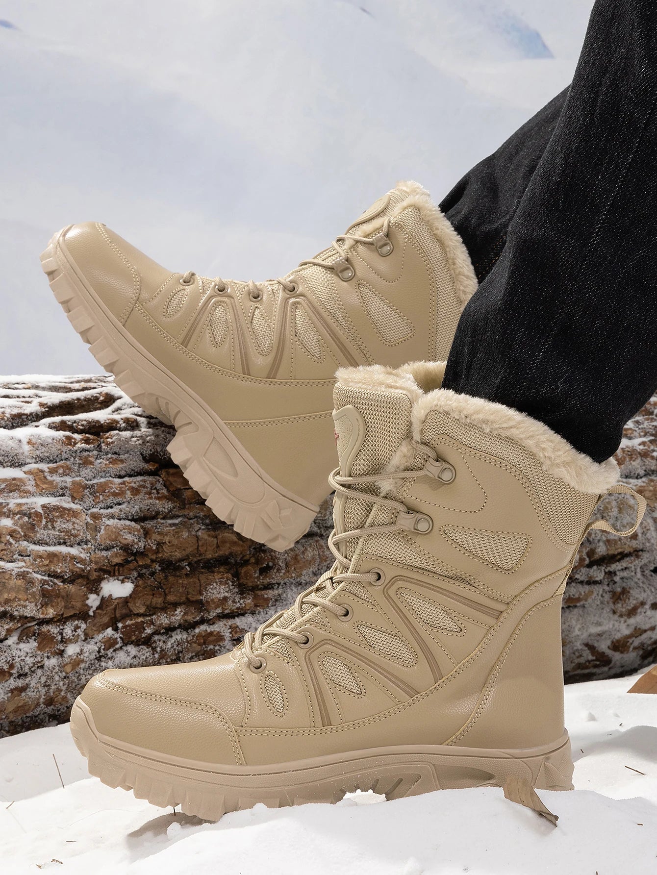 Men Winter Outdoor Velvet Warm Snow Boots Walking Shoes Waterproof Ski Shoes High-Top Large Size Cotton Boots Thick Cotton Shoes