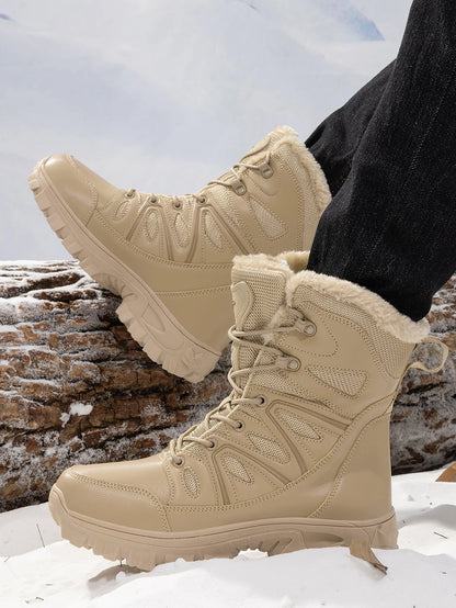 Men Winter Outdoor Velvet Warm Snow Boots Walking Shoes Waterproof Ski Shoes High-Top Large Size Cotton Boots Thick Cotton Shoes
