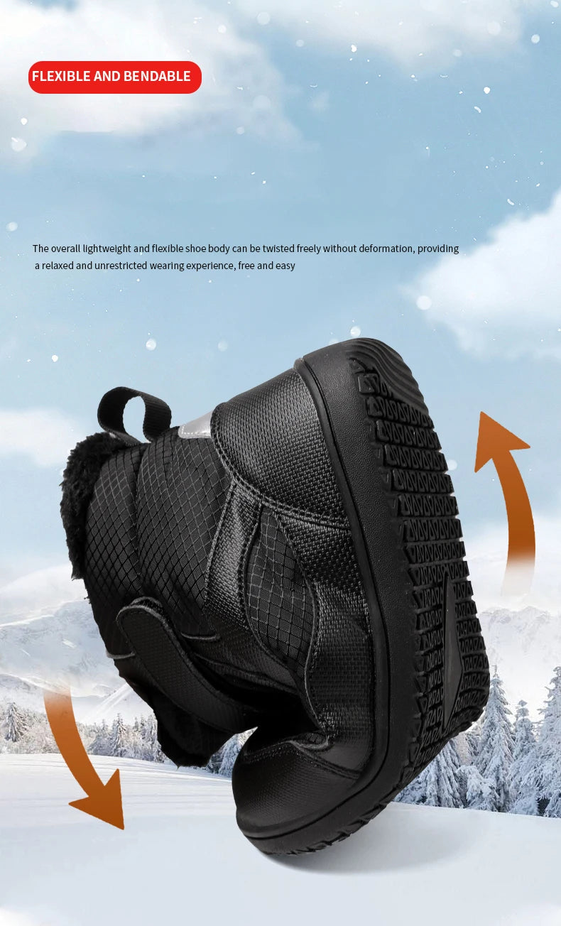 Winter Kids Wide Toe Barefoot Shoes Waterproof Snow Boots Outdoor Girls' Boy Comfortable and Warm Fur Snow Hiking Boot Warm Boot
