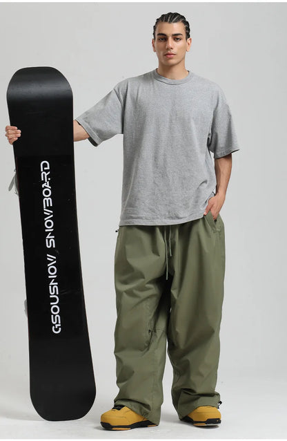 Men Baggy Windproof Solid Women Skiing Pants Waterproof Loose Hooded Ski Strides New Outdoor Sport Adult Breathable Trousers