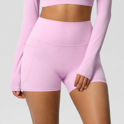 Women Sports Short With PocketedYoga Legging Shorts Squat Proof High Waist Fitness Tight Shorts Quick Drying Cycling Workout Gym