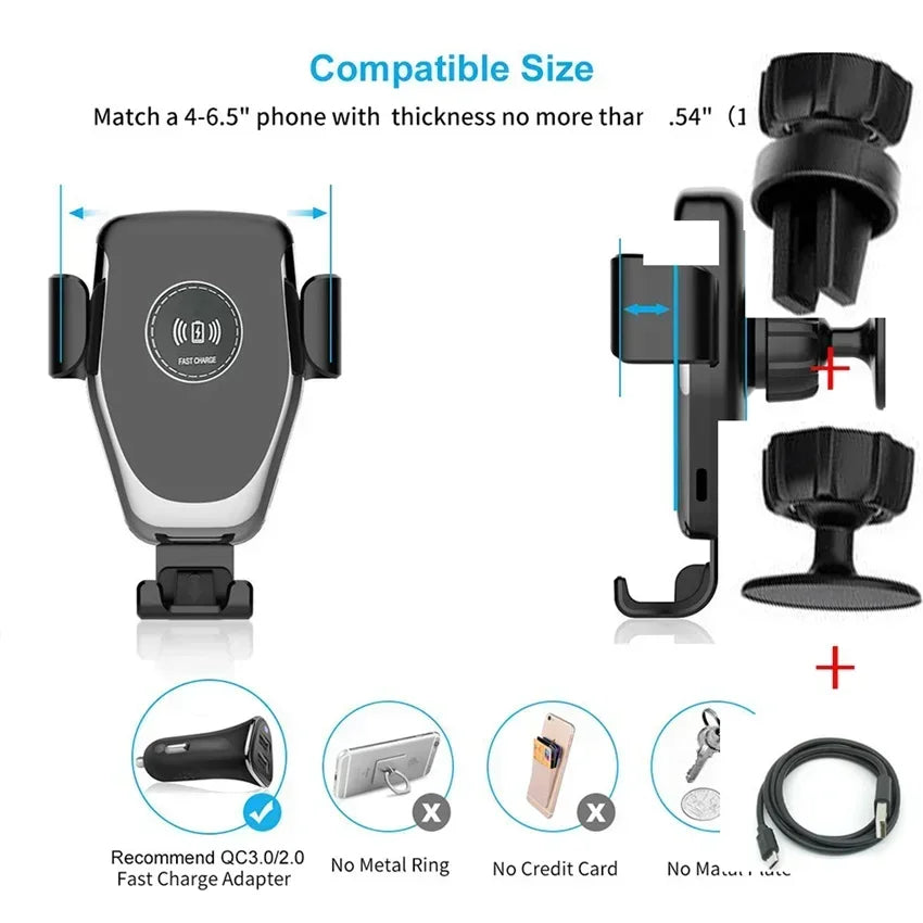 30W Wireless Chargers Fast Car For iPhone 15 14 13 12 11 Pro XS Max XR Samsung Xiaomi Wireless Charging Phone Car Holder Charger
