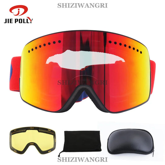 Magnetic Ski Goggles Lens Double Layer Skiing Anti-fog UV400 Snowboard Goggles Men Women Ski Glasses Eyewear