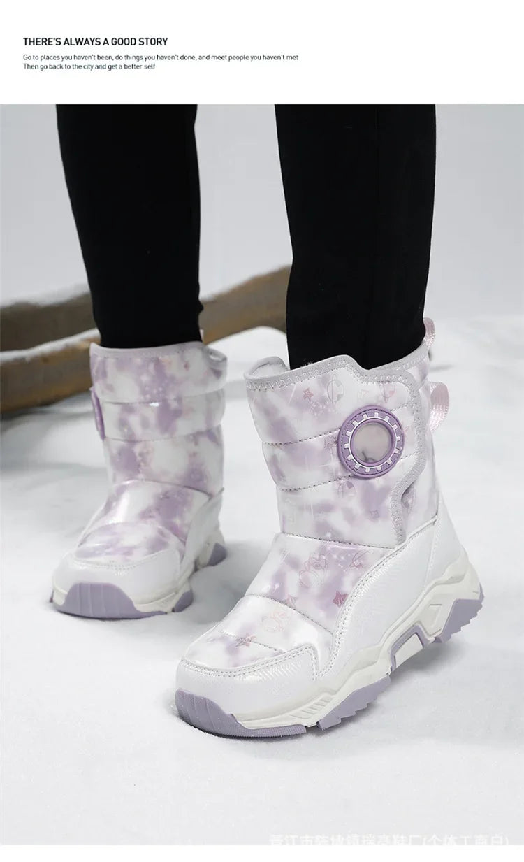 Winter Children's Cotton Shoes Anti-Slip Ice Claw High-Top Waterproof Fleece-Lined Snow Boots for Girls And Boys Hot Sale Of The