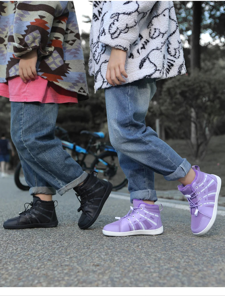 Boys Girls Snow Boots Waterproof Winter Shoes Kids Barefoot Shoes Winter Wide Toe Sneakers Warm Snow Boots Lightweight Non-slip