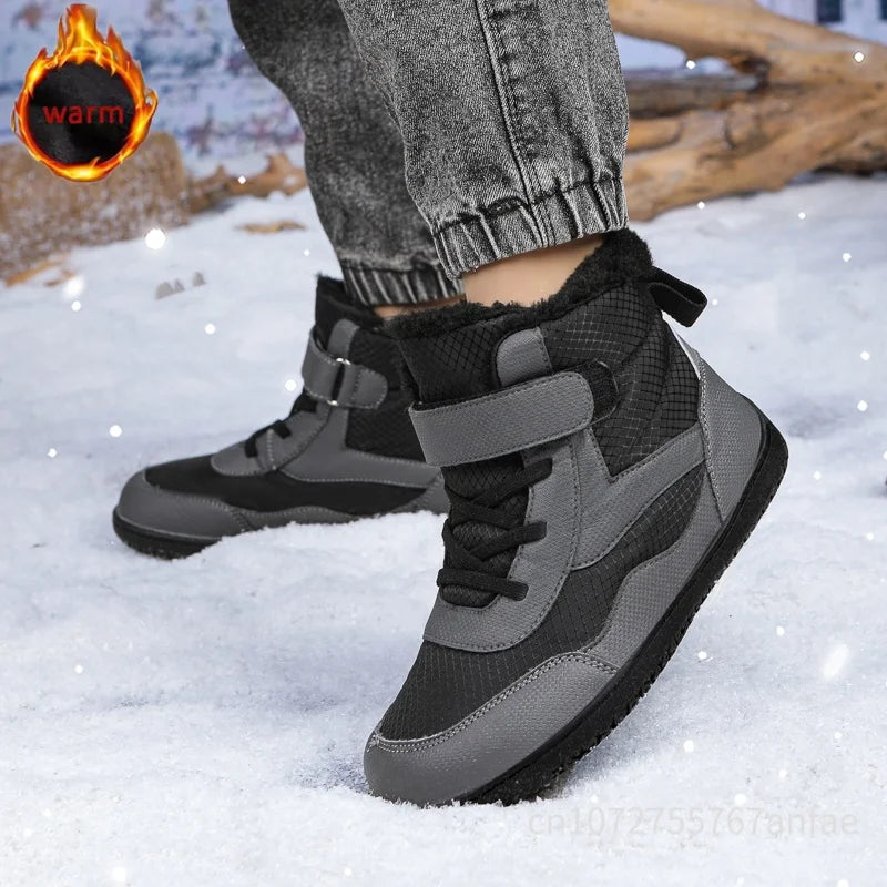 Winter Kids Wide Toe Barefoot Shoes Waterproof Snow Boots Outdoor Girls' Boy Comfortable and Warm Fur Snow Hiking Boot Warm Boot