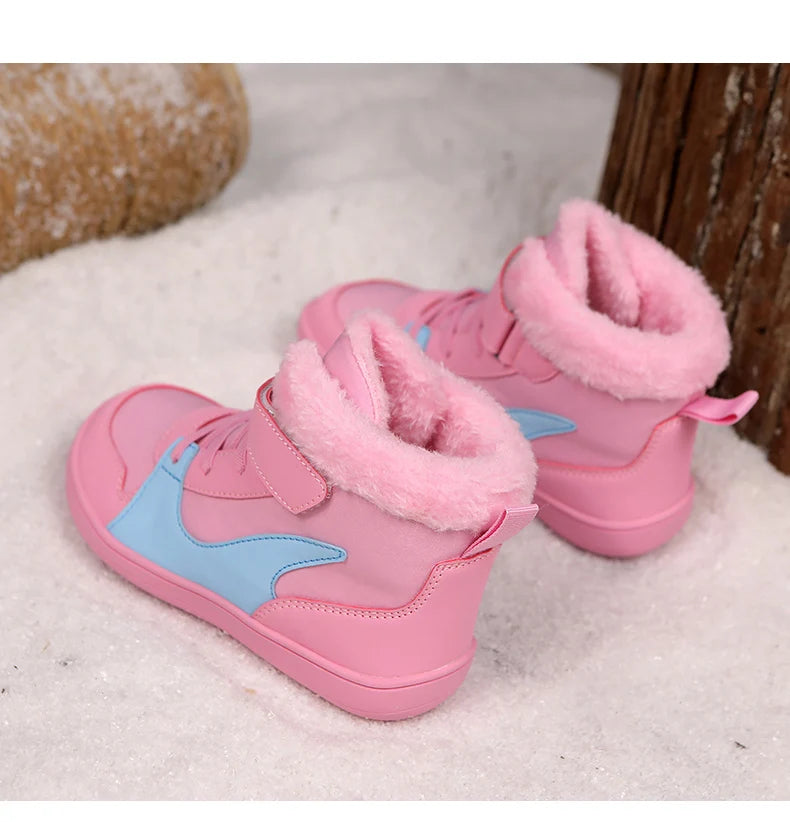 Winter Kids Wide Toe Barefoot Snow Boots Outdoor Waterproof Anti-slip Hiking Shoes Thickened Warm Plush Boots Comfortable