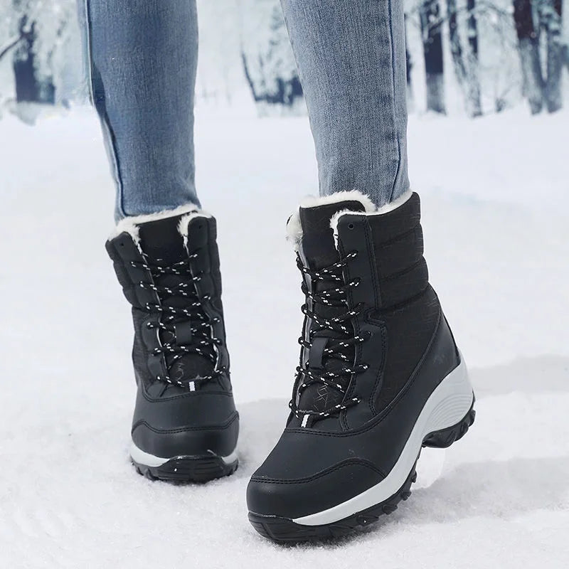 Snow Boots for Women Casual Winter Shoes Platform Non-slip Warm Fur Ankle Boots Plush Combat Outdoor Casual Hiking Warm Shoes