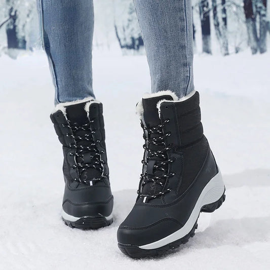 Snow Boots for Women Casual Winter Shoes Platform Non-slip Warm Fur Ankle Boots Plush Combat Outdoor Casual Hiking Warm Shoes