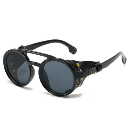 Retro Round Sunglasses Men Women - Vintage Leather UV400 Anti-Wind Outdoor Sports Goggles