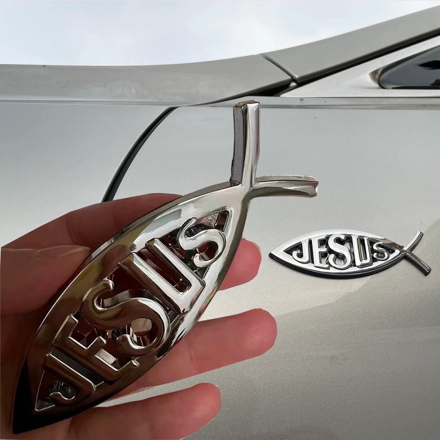 Metal Jesus Fish Stickers Applicable to Car Trunk, Fender and Rear Bumper, 3D Metal Stickers, Christian Badge