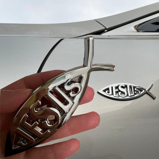 Metal Jesus Fish Stickers Applicable to Car Trunk, Fender and Rear Bumper, 3D Metal Stickers, Christian Badge