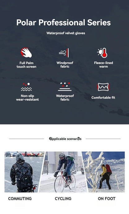 GOBYGO 1Pair Winter Ski Gloves Thickened Cold Non-slip Waterproof Touch Screen Gloves Extended Wrist Riding Ski Gloves Men Women