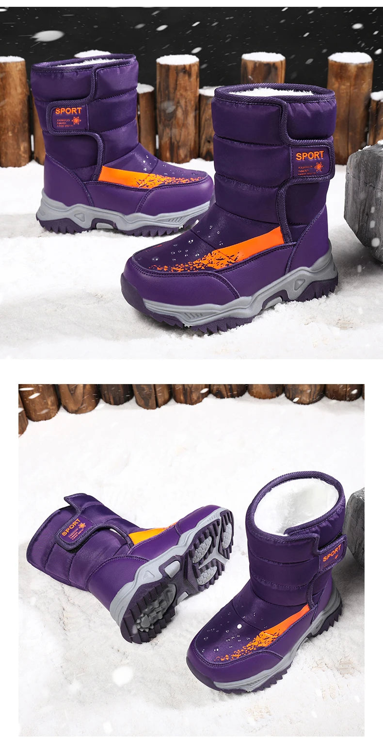 Winter Outdoor Children Boots Princess Elegant Girls Shoes Water Proof Girl Boy Snow Boots Kids Warm High Quality Plush Boots