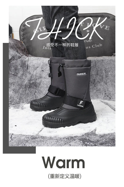 Winter Men's Snow Boots Waterproof Anti Slip Warm Cotton Shoes Outdoor Mid Calf High Top with Plush and Thickened Ski Boots
