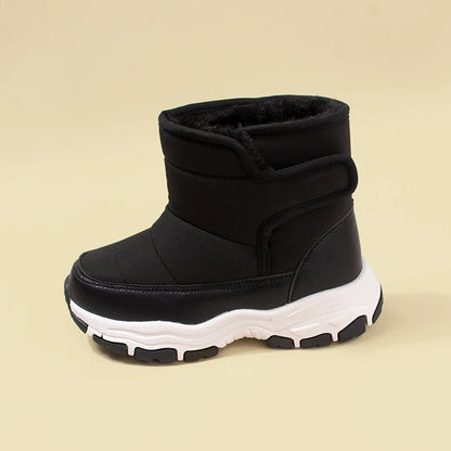 Winter New Waterproof Fabric Big Kids Fleece Snow Boots Children Warm Chunky Sole Casual Plush Boots EKF75
