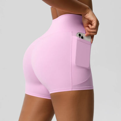 Women Sports Short With PocketedYoga Legging Shorts Squat Proof High Waist Fitness Tight Shorts Quick Drying Cycling Workout Gym