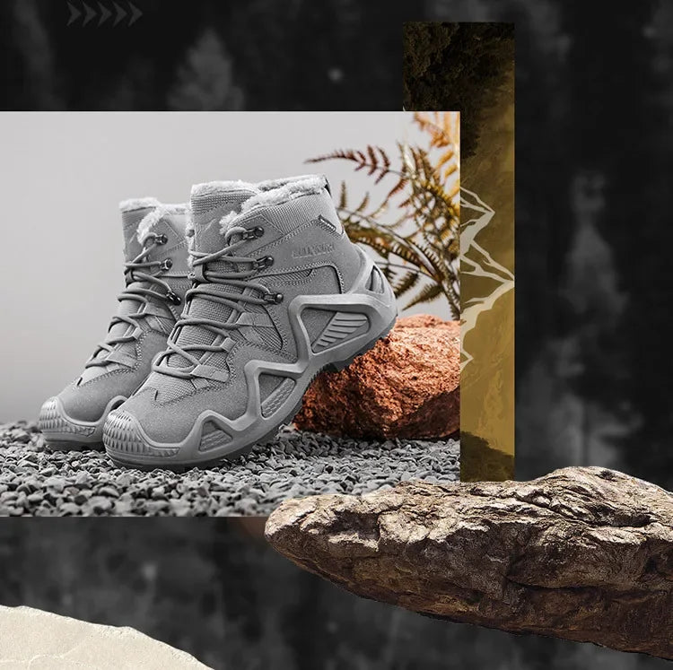 Cross-Border Autumn/Winter High-Top Men's Outdoor Non-Slip Climbing Boots Plus Size Thickened Warm Cotton Shoes Fleece-Lined