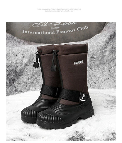 Winter Men's Snow Boots Waterproof Anti Slip Warm Cotton Shoes Outdoor Mid Calf High Top with Plush and Thickened Ski Boots