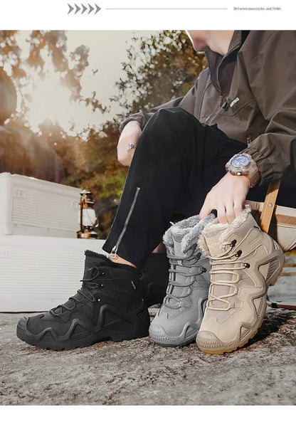 Cross-Border Autumn/Winter High-Top Men's Outdoor Non-Slip Climbing Boots Plus Size Thickened Warm Cotton Shoes Fleece-Lined