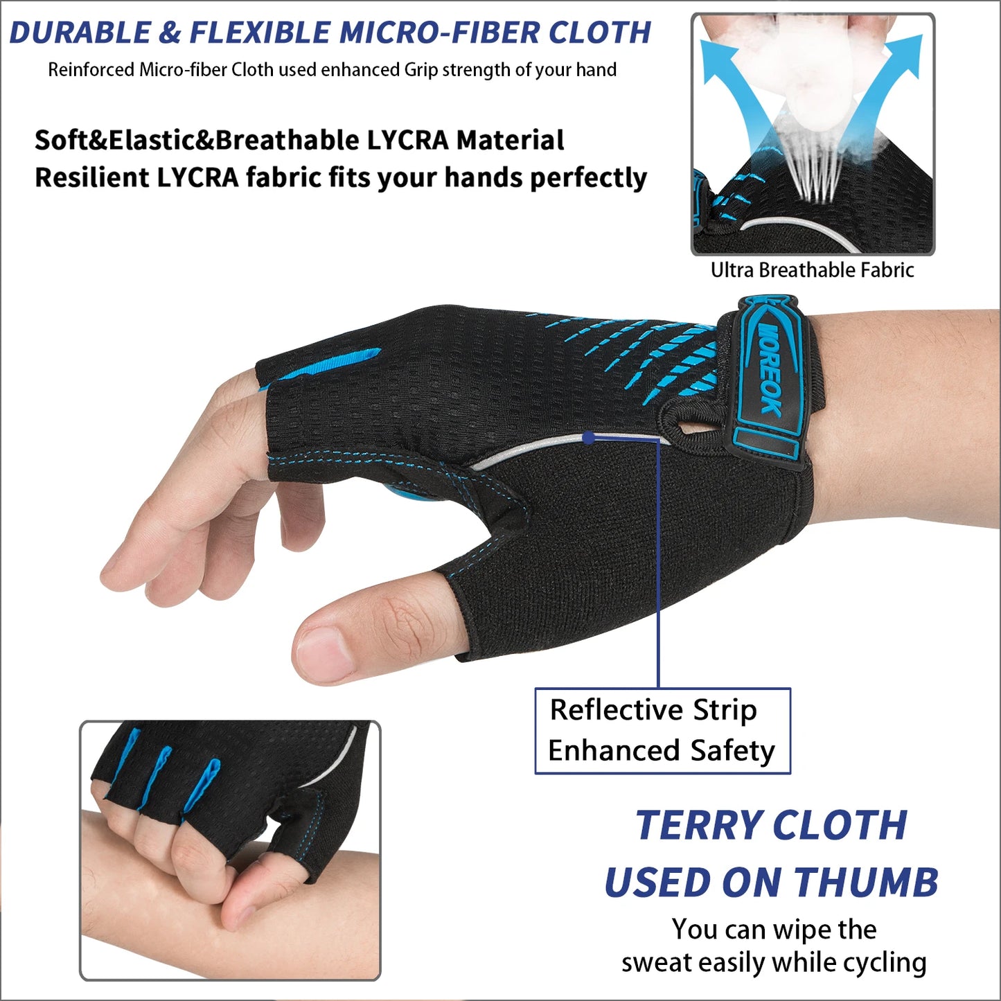 MOREOK Cycling Gloves,Breathable Bicycle Gloves,5MM Gel Pads Non-Slip Mountain Bike Gloves MTB Road Biking Gloves for Men Women