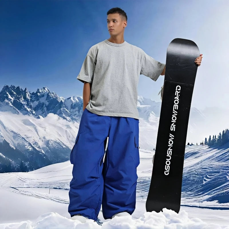 GSOU SNOW Super Baggy Snowboard Pants Men Waterproof Windproof Sports Clothes Insulated Loose Fit Ski Trousers for Cold Weather
