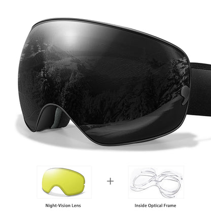 Anti-Fog SKI Goggles Snowboard Goggles UV400 with Night Vison Lens Men Women Teen Best Gift for Christmas and New Year