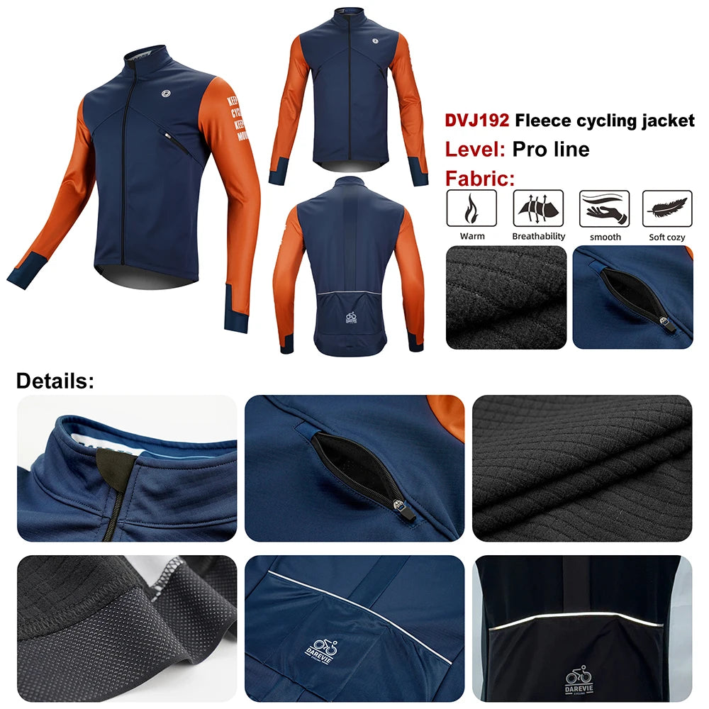 DAREVIE Cycling Men's Jacket WindProof Fleece Pro Cycling Jackets Longsleeve Warm Soft Brushed Pro Breathable Bicycle Clothing