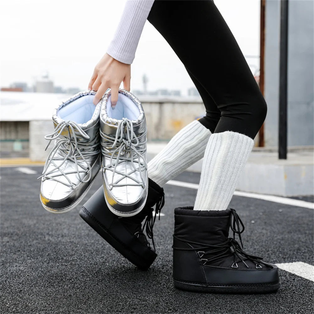 2025 Winter Lace-up Ankle Boots Women Snow Boots Brand Design Classic Platform Waterproof Non-slip Cotton Boots Woman Ski Boots
