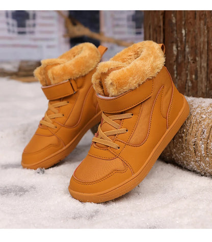 Winter Kids Wide Toe Barefoot Snow Boots Outdoor Waterproof Anti-slip Hiking Shoes Thickened Warm Plush Boots Comfortable