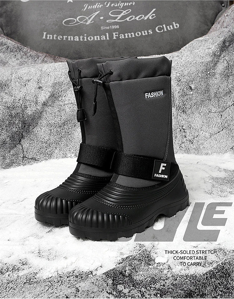 Winter Men's Snow Boots Waterproof Anti Slip Warm Cotton Shoes Outdoor Mid Calf High Top with Plush and Thickened Ski Boots