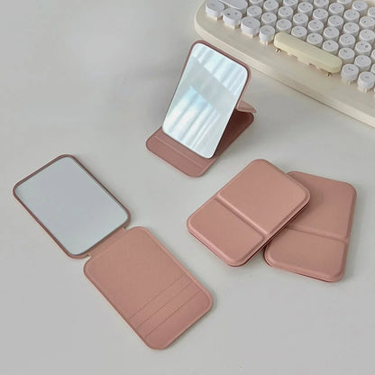 Desktop makeup mirror PU leather simple portable handheld makeup mirror foldable student compact cute pocket mirror