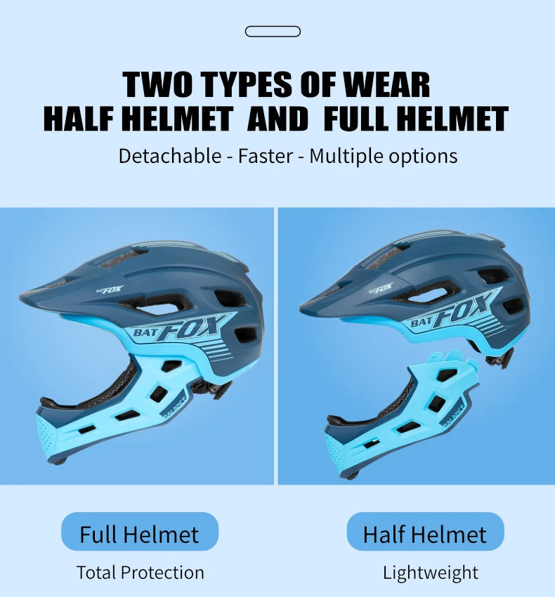 BATFOX Kids Full Face bike helmet Detachable Downhill Children Cycling Motorcycle Skateboard Sports Racing Racing Bicycle helmet