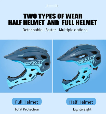 BATFOX Kids Full Face bike helmet Detachable Downhill Children Cycling Motorcycle Skateboard Sports Racing Racing Bicycle helmet