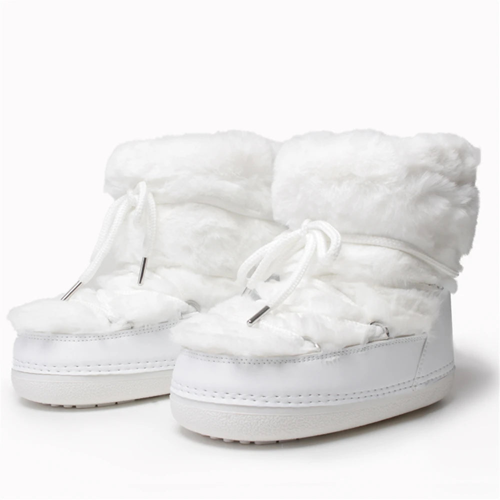 Fluffy Fur Boots 2025 Winter Fashion Sexy Faux Fox Fur Snow Boots Ladies Furry Warm Cotton Boots Female Outdoor Ski Boots