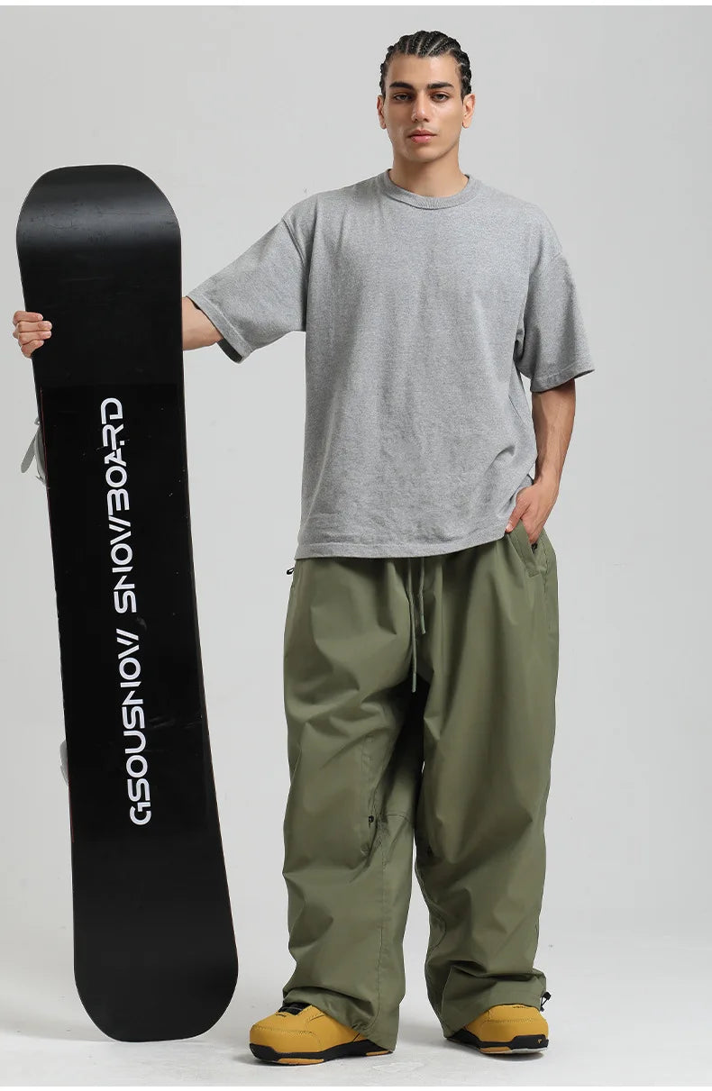 New Baggy Windproof Men Solid Women Skiing Pants Waterproof Loose Hooded Ski Strides Outdoor Sports Adult Breathable Trousers