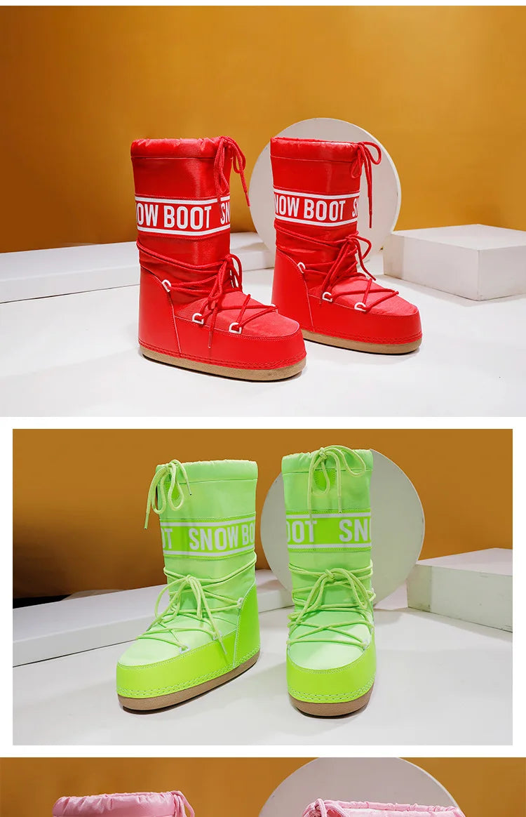 Winter Boots Women Snow Boots Mid-calf Cold-proof Antiskid Thicken Plush Waterproof Thick Platform Space Ski Boots Size 35-43