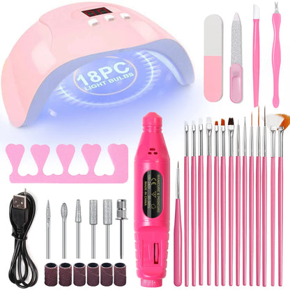 LINMANDA Nail Art Kit with 54W UV 18Pcs Lamp Glue Dryer Polisher Dead Skin Remover Finger Separator Manicure Pedicure Home Use