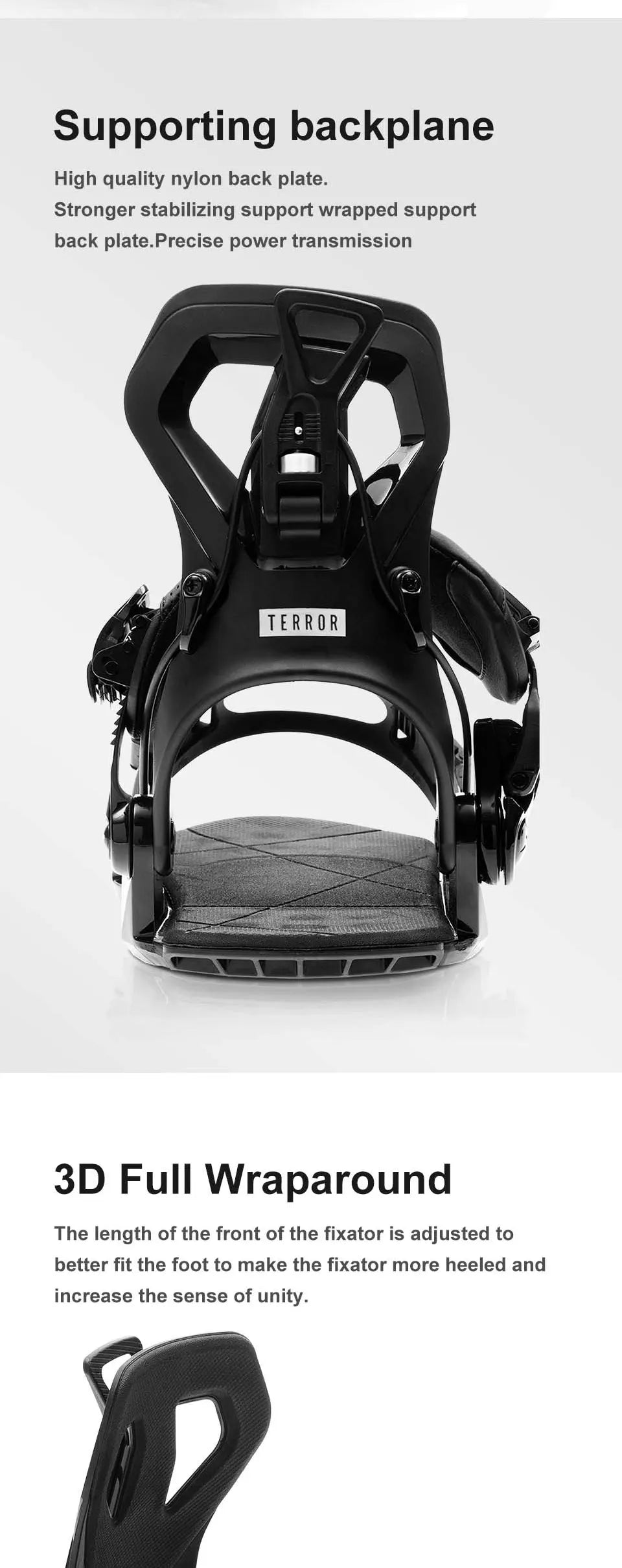 TERROR FS630 Step-In Snowboard Bindings Men Women 3D Highback EVA Shock Absorption Freestyle All-Mountain Quick Entry