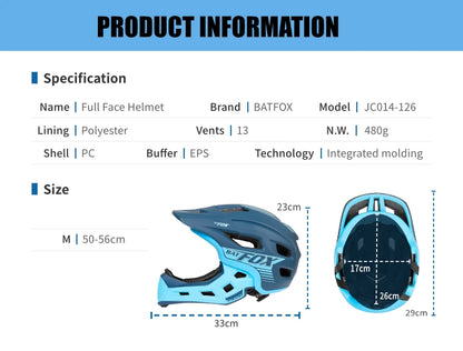BATFOX Kids Full Face bike helmet Detachable Downhill Children Cycling Motorcycle Skateboard Sports Racing Racing Bicycle helmet