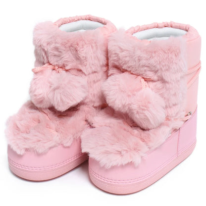 2025 Winter Snow Boots Women Boots Brand Design Fluffy Furry Fur Boots Waterproof Platform Non-slip Lace-up Mid-calf Ski Boots