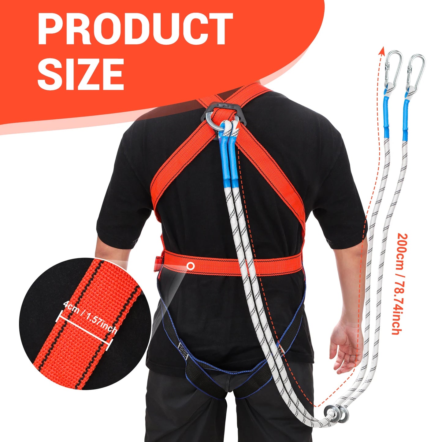 Safety Harness with 2M Safety Rope Belt Carabiner Outdoor Climbing Harness